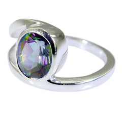 Mystic Quartz Solitaire Egyptian Sterling Silver multicolor Gems Tiny Artisan Ring Jewelry