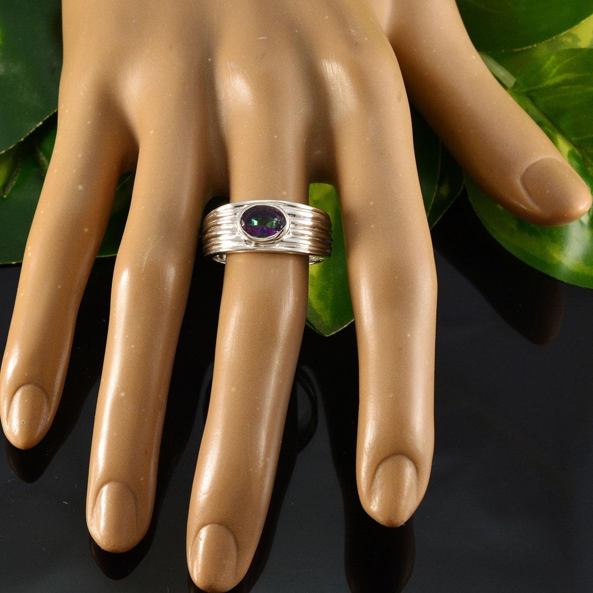 Mystic Quartz Solitaire Indian 92.5 Silver multicolor Gems Eye catching Love Ring Jewellery