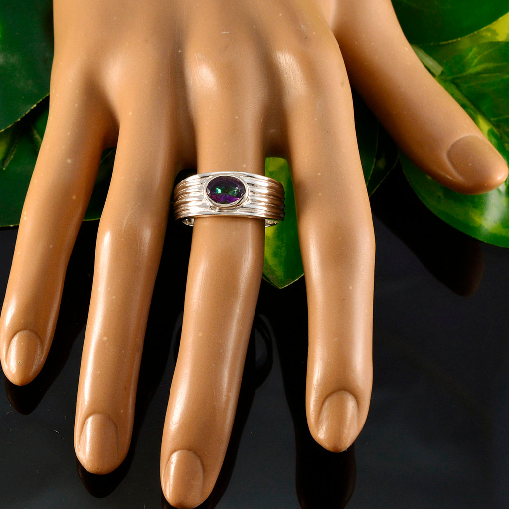 Mystic Quartz Solitaire Indian 92.5 Silver multicolor Gems Eye catching Love Ring Jewellery