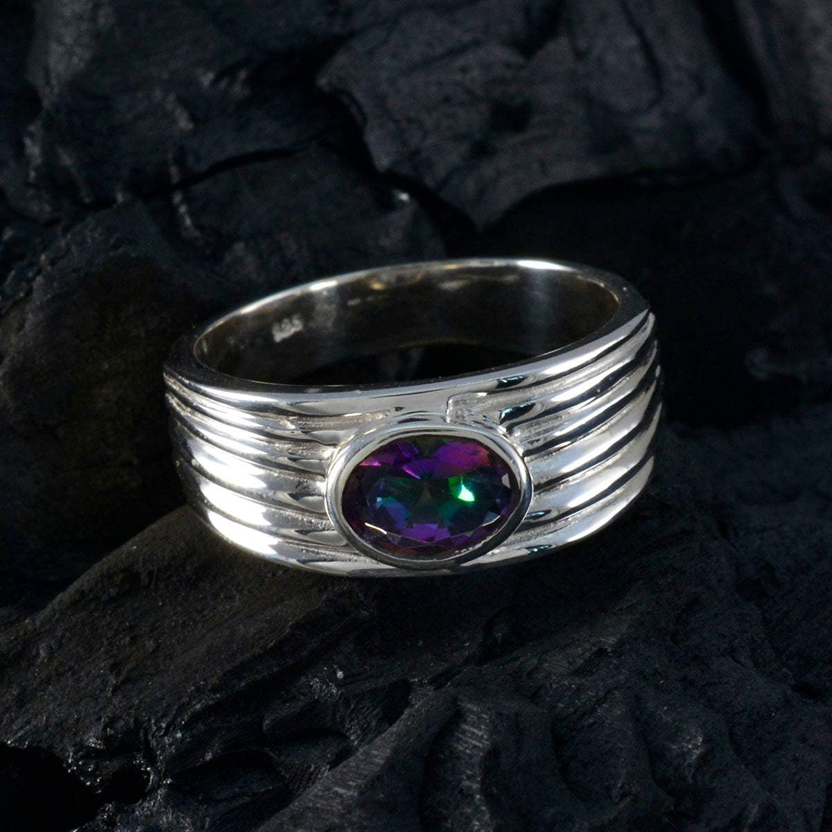 Mystic Quartz Solitaire Indian 92.5 Silver multicolor Gems Eye catching Love Ring Jewellery