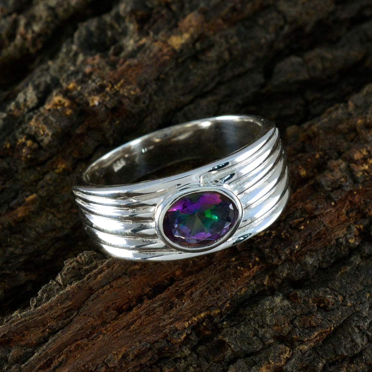 Mystic Quartz Solitaire Indian 92.5 Silver multicolor Gems Eye catching Love Ring Jewellery
