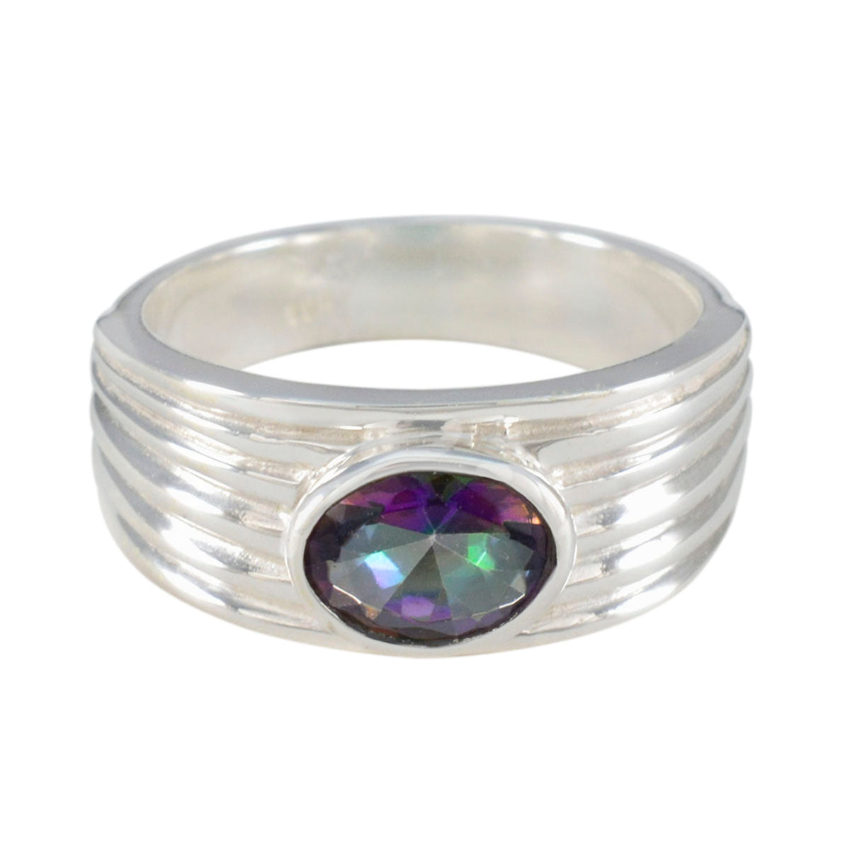 Mystic Quartz Solitaire Indian 92.5 Silver multicolor Gems Eye catching Love Ring Jewellery Imagen principal del producto