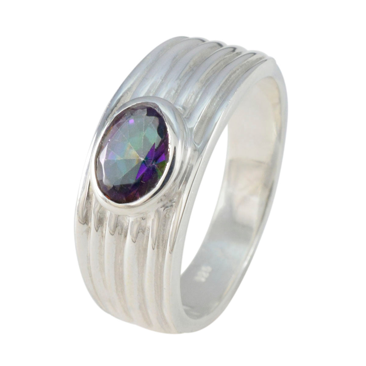 Mystic Quartz Solitaire Indian 92.5 Silver multicolor Gems Eye catching Love Ring Jewellery
