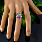 Mystic Quartz Solitaire Korean Sterling Silver multicolor Gems Whisper thin Contemporary Ring Jewelry