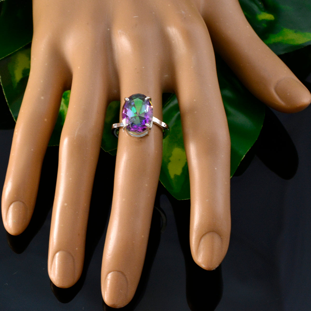 Mystic Quartz Solitaire Korean Sterling Silver multicolor Gems Whisper thin Contemporary Ring Jewelry