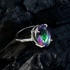 Mystic Quartz Solitaire Korean Sterling Silver multicolor Gems Whisper thin Contemporary Ring Jewelry