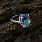 Mystic Quartz Solitaire Korean Sterling Silver multicolor Gems Whisper thin Contemporary Ring Jewelry