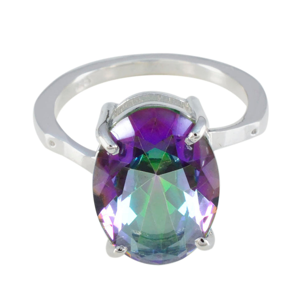 Mystic Quartz Solitaire Korean Sterling Silver multicolor Gems Whisper thin Contemporary Ring Jewelry