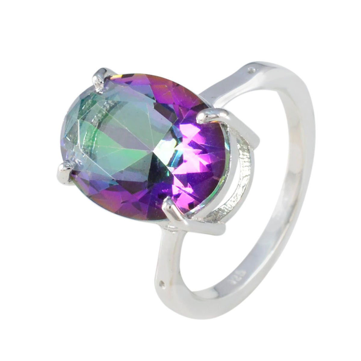Bague contemporaine ultra-fine en argent sterling et quartz mystique, bijou multicolore coréen Image secondaire du produit