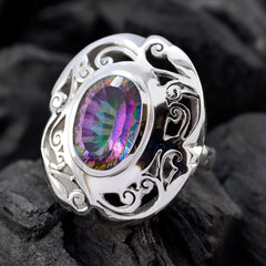 Mystic Quartz Solitaire Italian Silver multicolor Gems Chunky Filigree Ring Jewellery