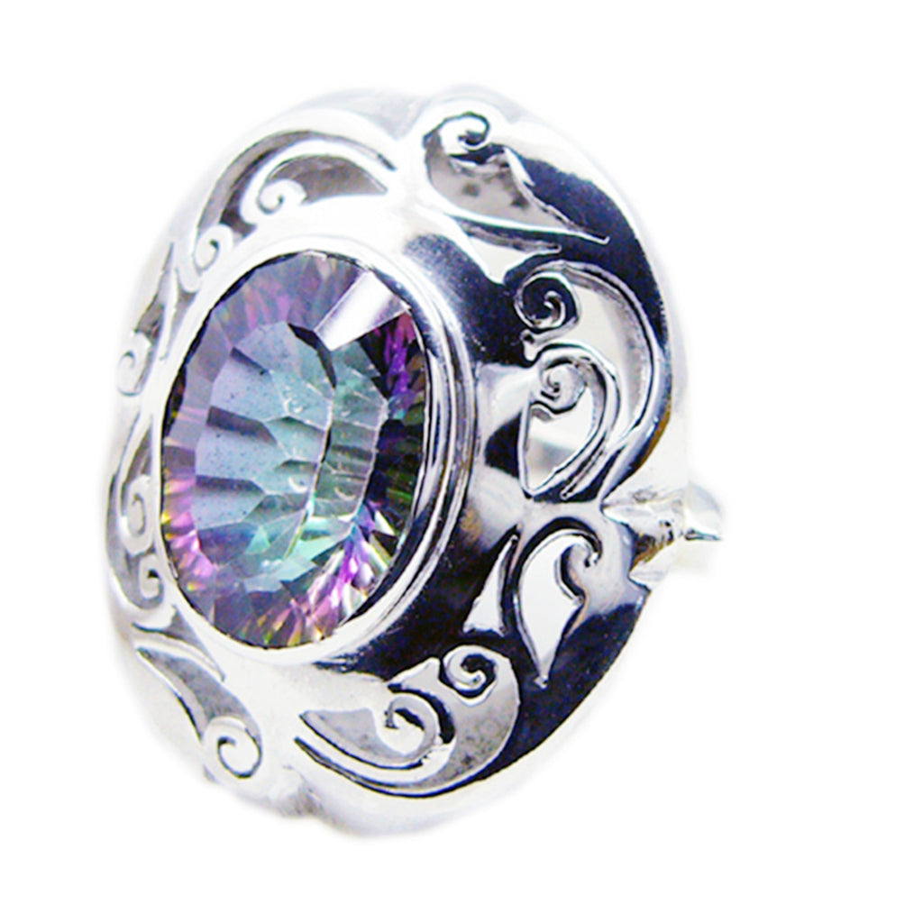 Mystic Quartz Solitaire Italian Silver multicolor Gems Chunky Filigree Ring Jewellery