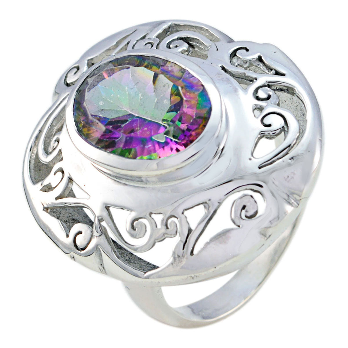 Bague filigrane épaisse en argent italien avec solitaire en quartz mystique multicolore Image secondaire du produit