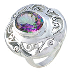 Mystic Quartz Solitaire Italian Silver multicolor Gems Chunky Filigree Ring Jewellery