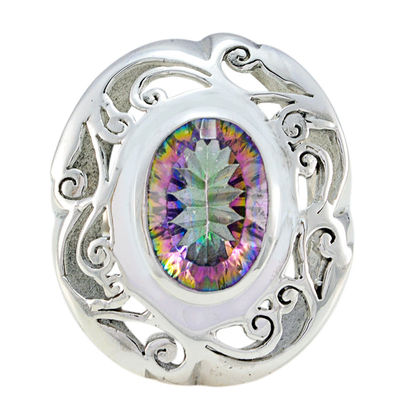 Mystic Quartz Solitaire Italian Silver multicolor Gems Chunky Filigree Ring Jewellery