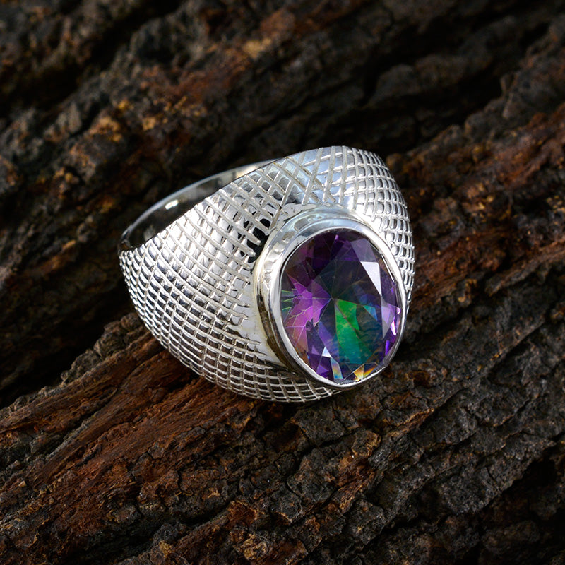Mystic Quartz Solitaire German 92.5 Silver multicolor Gemstones Versatile engravings Ring Jewellery