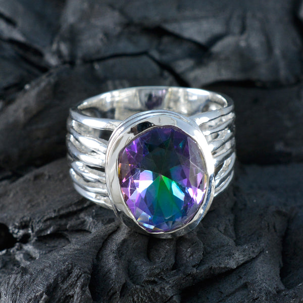 Mystic Quartz Solitaire Italian Silver multicolor Gems Statement Armor Ring Jewellery