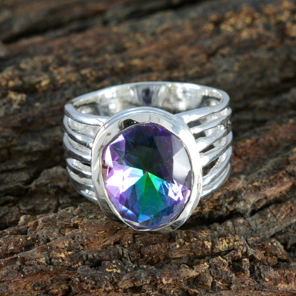 Mystic Quartz Solitaire Italian Silver multicolor Gems Statement Armor Ring Jewellery