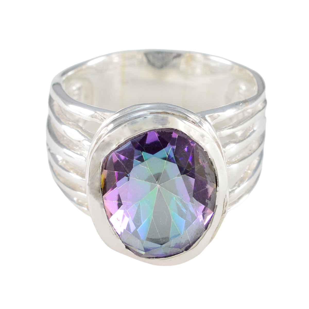 Mystic Quartz Solitaire Italian Silver multicolor Gems Statement Armor Ring Jewellery Immagine principale del prodotto