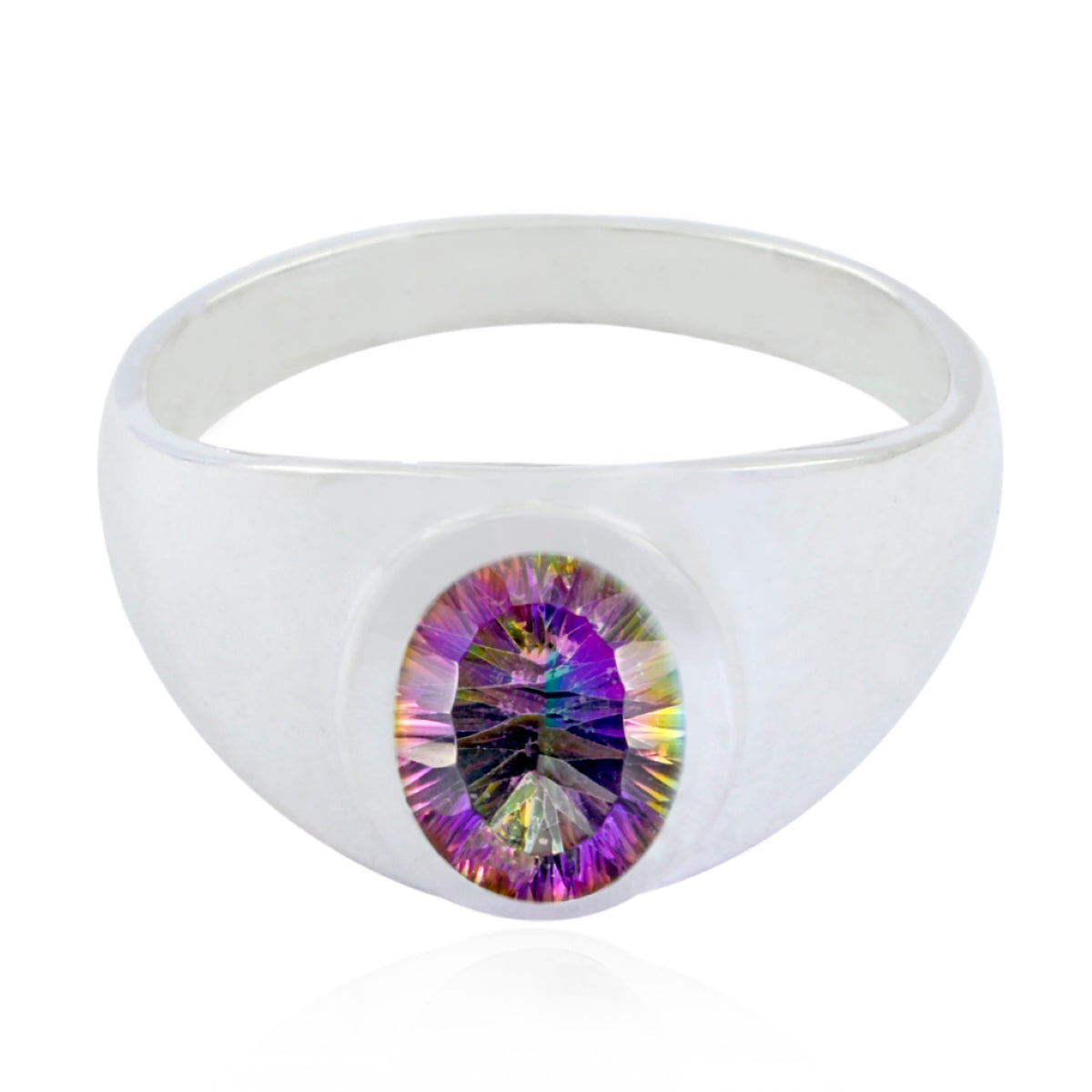 Mystic Quartz Solitaire German Silver multicolor Gems Tiny Contemporary Ring Jewelry Главное изображение товара