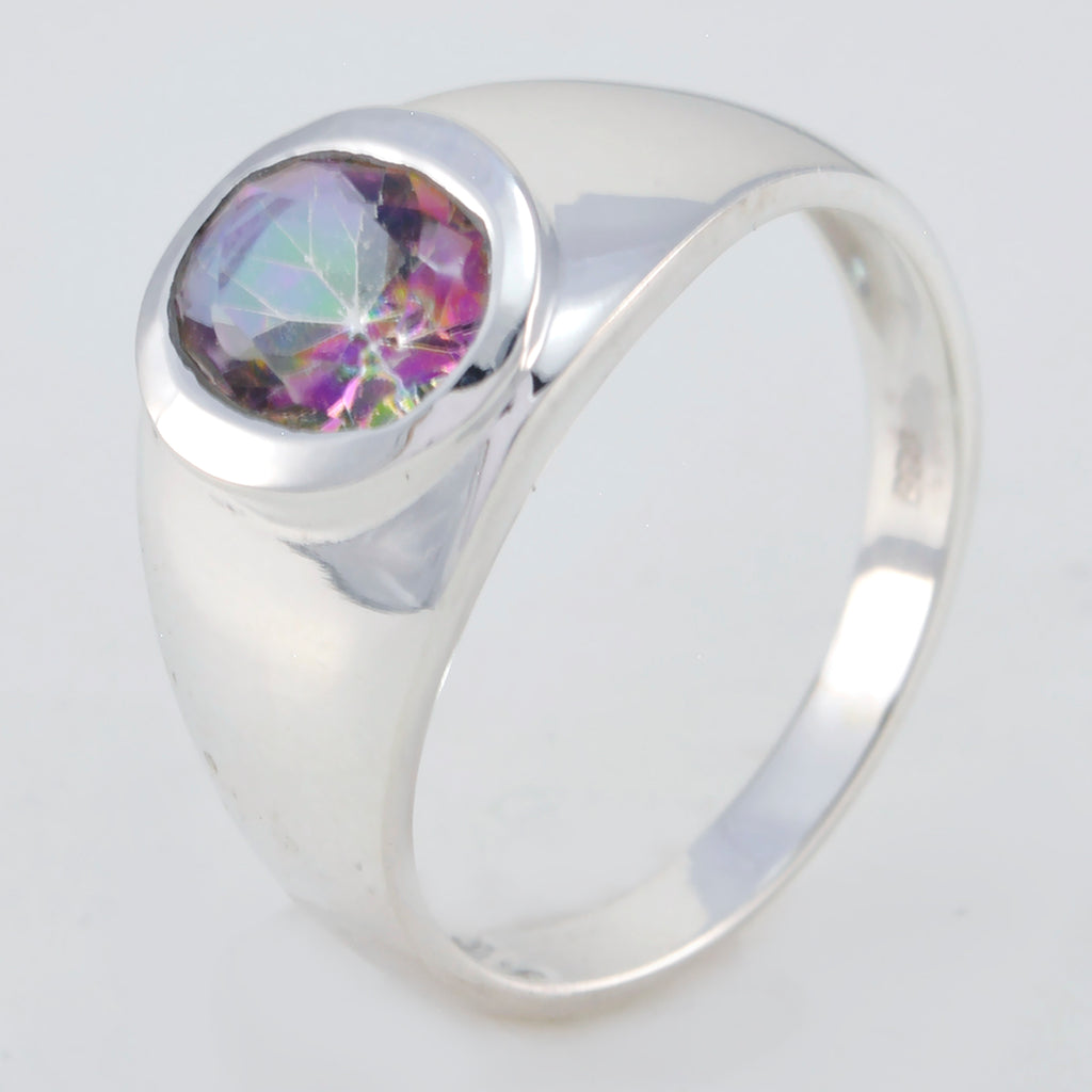 Mystic Quartz Solitaire German Silver multicolor Gems Tiny Contemporary Ring Jewelry