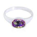 Mystic Quartz Solitaire Korean 925 Sterling Silver multicolor Gems Dainty Modern Ring Jewelry