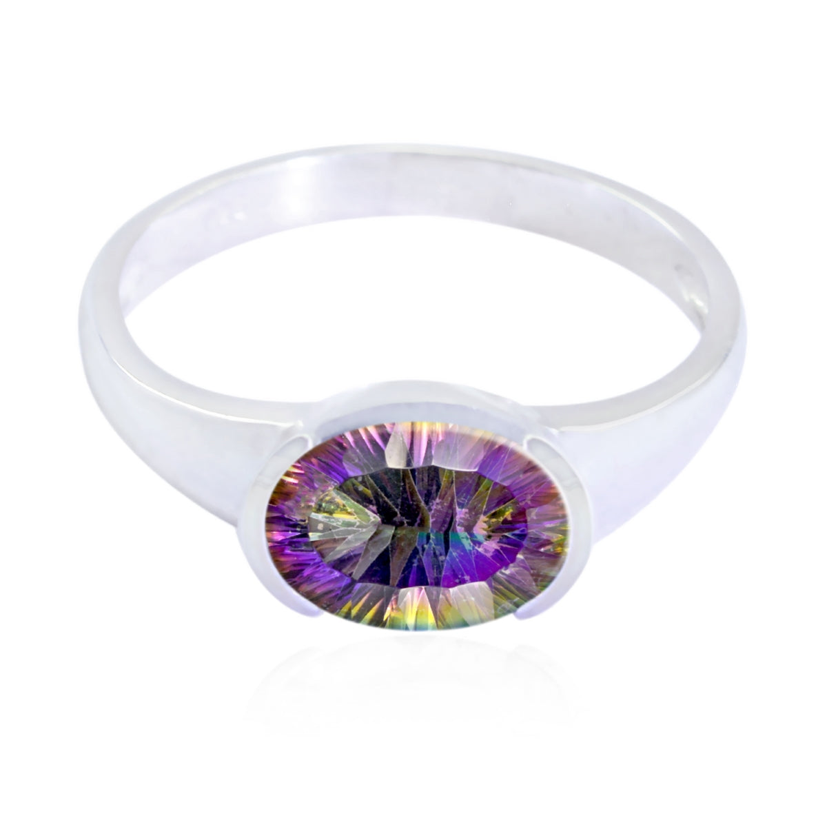 Mystic Quartz Solitaire Korean 925 Sterling Silver multicolor Gems Dainty Modern Ring Jewelry