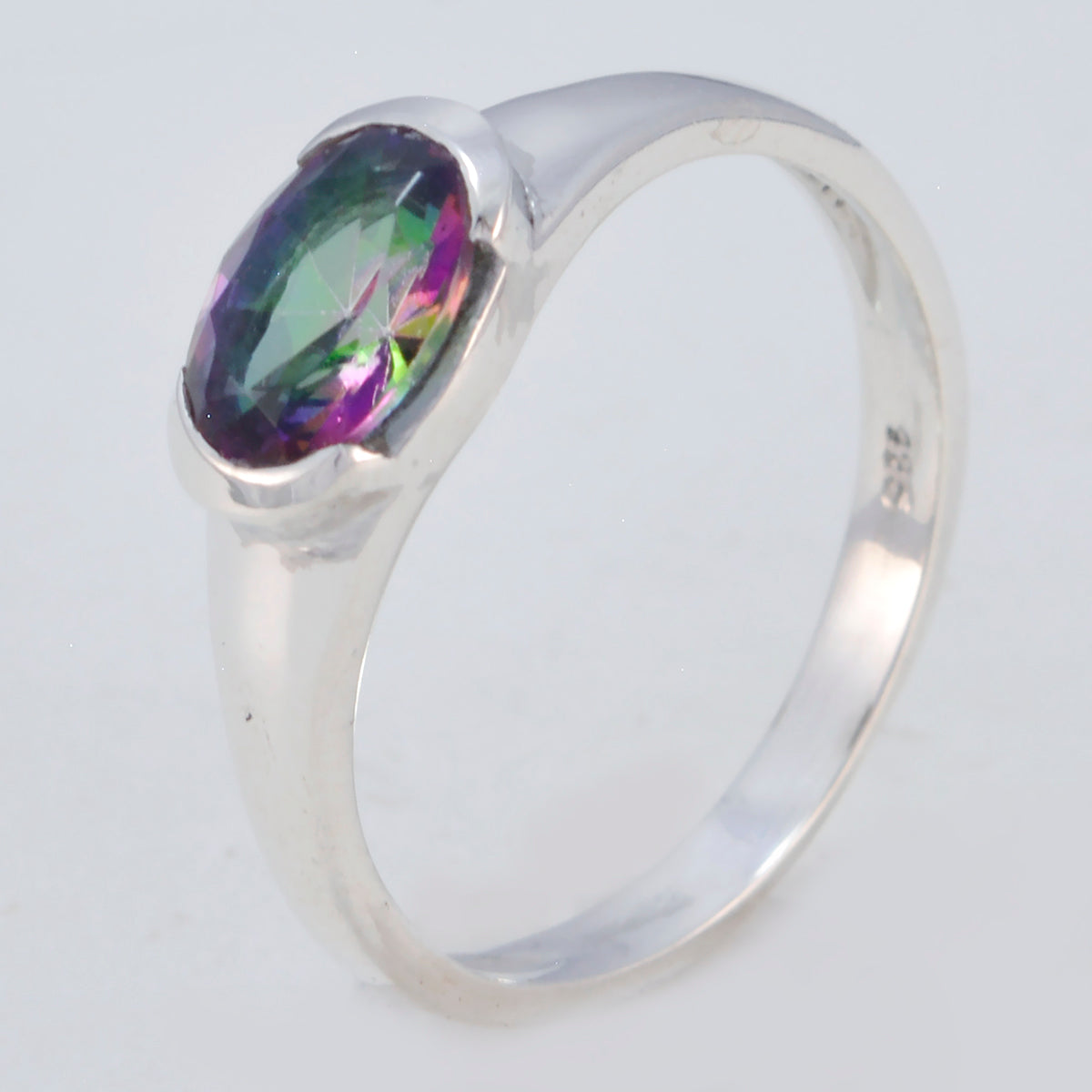 Mystic Quartz Solitaire Korean 925 Sterling Silver multicolor Gems Dainty Modern Ring Jewelry
