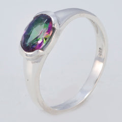 Mystic Quartz Solitaire Korean 925 Sterling Silver multicolor Gems Dainty Modern Ring Jewelry