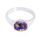 Mystic Quartz Solitaire Korean 925 Sterling Silver multicolor Gemstones Dainty Modern Ring Jewelry