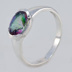 Mystic Quartz Solitaire Korean 925 Sterling Silver multicolor Gemstones Dainty Modern Ring Jewelry