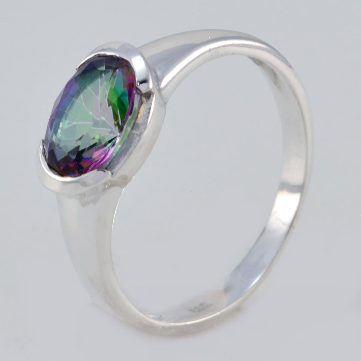 Mystic Quartz Solitaire Korean 925 Sterling Silver multicolor Gemstones Dainty Modern Ring Jewelry
