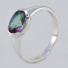 Mystic Quartz Solitaire Korean 925 Sterling Silver multicolor Gemstones Dainty Modern Ring Jewelry