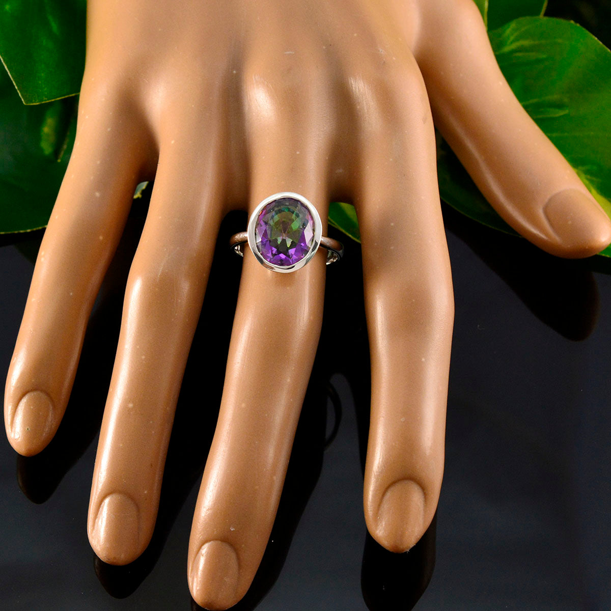 Mystic Quartz Solitaire Indian 925 Silver multicolor Gems Minimal Ethnic Ring Jewelry