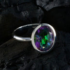 Mystic Quartz Solitaire Indian 925 Silver multicolor Gems Minimal Ethnic Ring Jewelry
