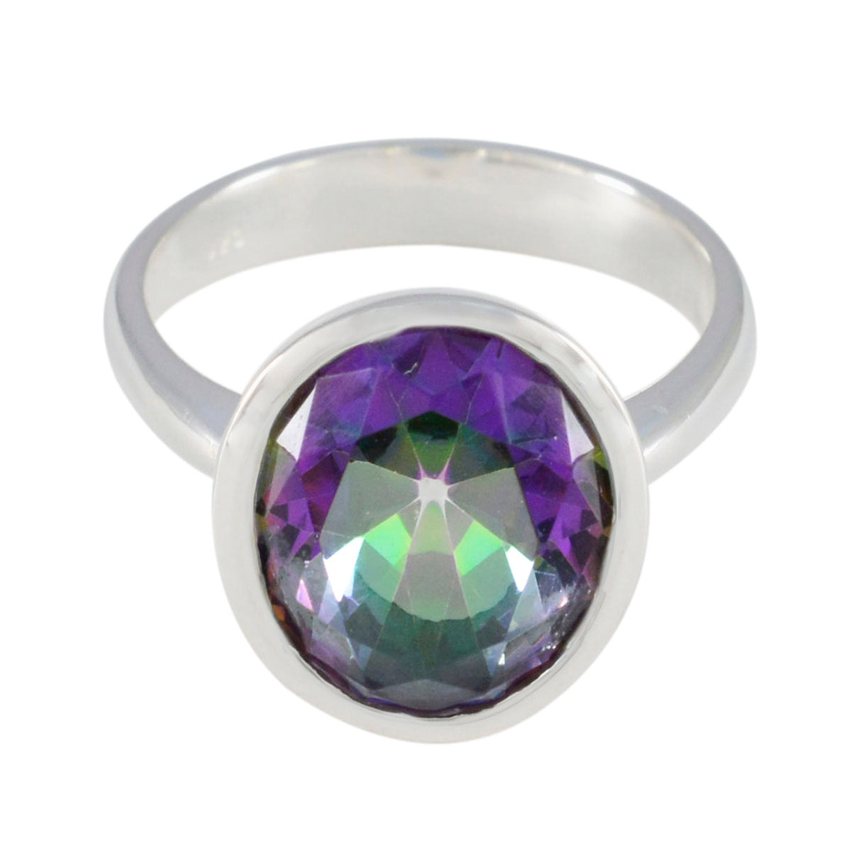 Mystic Quartz Solitaire Indian 925 Silver multicolor Gems Minimal Ethnic Ring Jewelry Main image
