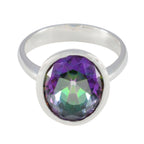 Mystic Quartz Solitaire Indian 925 Silver multicolor Gems Minimal Ethnic Ring Jewelry