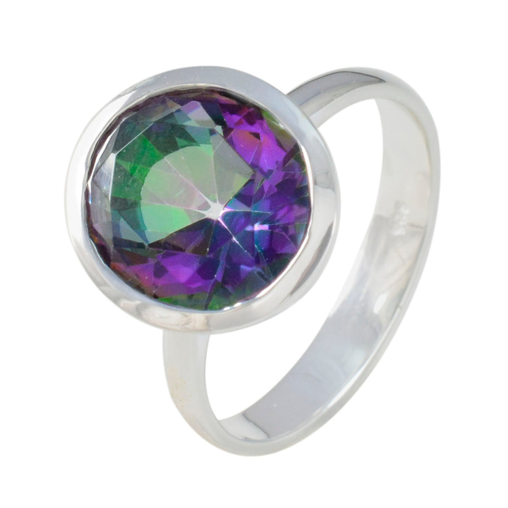 Mystic Quartz Solitaire Indian 925 Silver multicolor Gems Minimal Ethnic Ring Jewelry