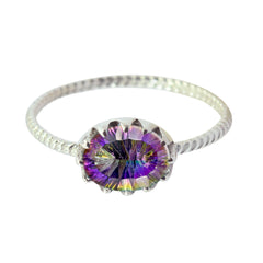 Mystic Quartz Solitaire Korean Silver multicolor Gems Elegant  Twist Ring Jewellery