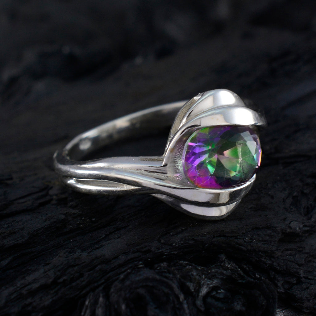 Mystic Quartz Solitaire Russian 925 Silver multicolor Gems Tiny Abstract Ring Jewellery
