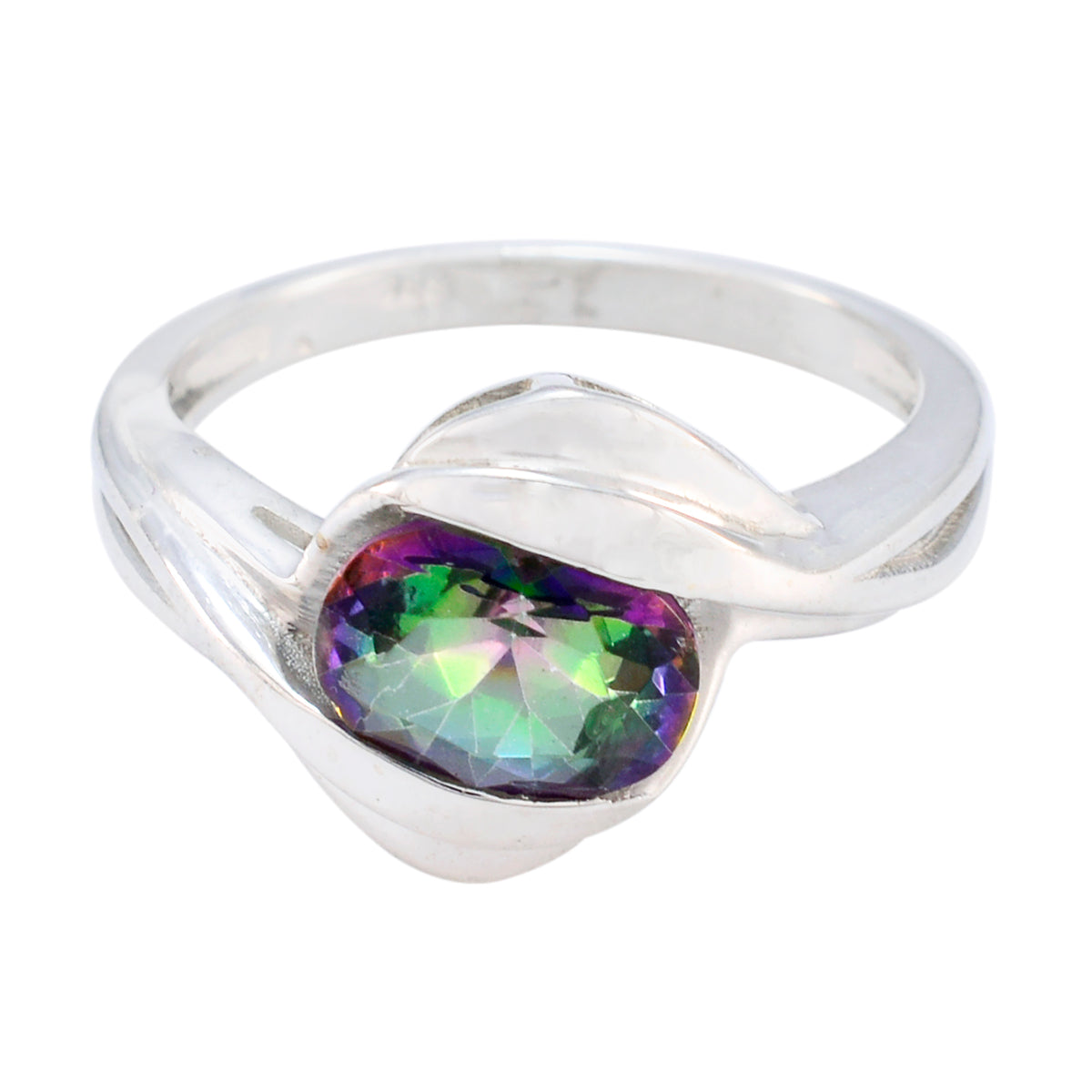 Mystic Quartz Solitaire Russian 925 Silver multicolor Gems Tiny Abstract Ring Jewellery Image principale du produit
