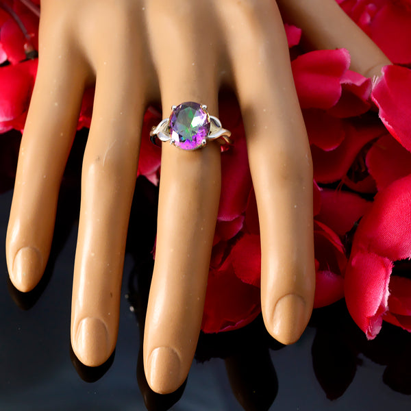 Mystic Quartz Solitaire German 925 Sterling Silver multicolor Gems Featherlight Artisan Ring Jewellery