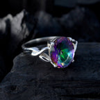 Mystic Quartz Solitaire German 925 Sterling Silver multicolor Gems Featherlight Artisan Ring Jewellery