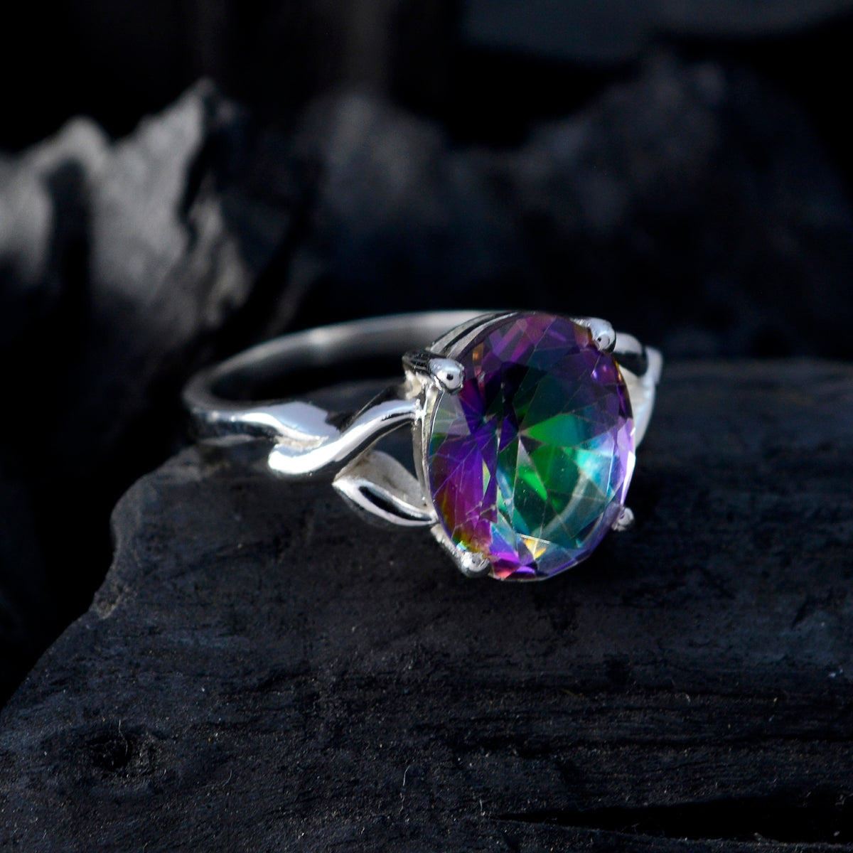 Mystic Quartz Solitaire German 925 Sterling Silver multicolor Gems Featherlight Artisan Ring Jewellery