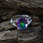 Mystic Quartz Solitaire German 925 Sterling Silver multicolor Gems Featherlight Artisan Ring Jewellery