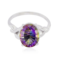 Mystic Quartz Solitaire German 925 Sterling Silver multicolor Gems Featherlight Artisan Ring Jewellery