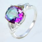 Mystic Quartz Solitaire German 925 Sterling Silver multicolor Gems Featherlight Artisan Ring Jewellery