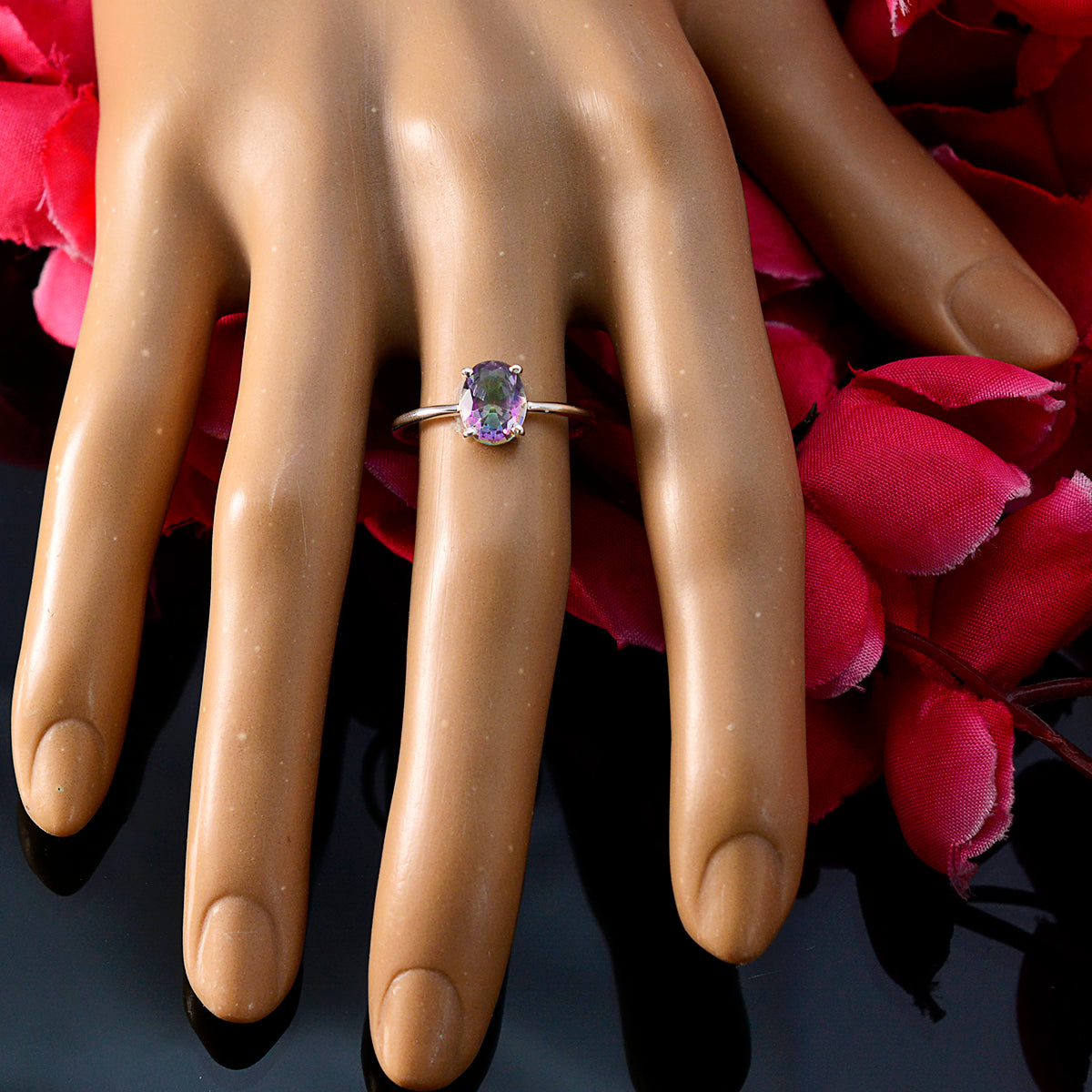 Mystic Quartz Solitaire Turkish 92.5 Silver multicolor Gems Elegant  Luxurious Ring Jewelry