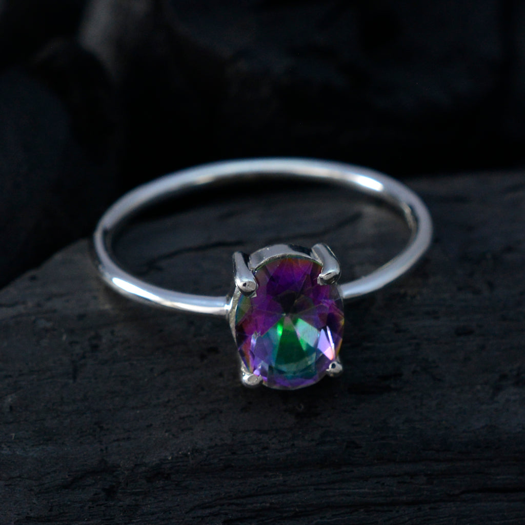 Mystic Quartz Solitaire Turkish 92.5 Silver multicolor Gems Elegant  Luxurious Ring Jewelry