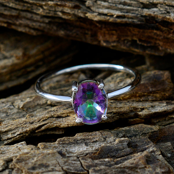 Mystic Quartz Solitaire Turkish 92.5 Silver multicolor Gems Elegant  Luxurious Ring Jewelry