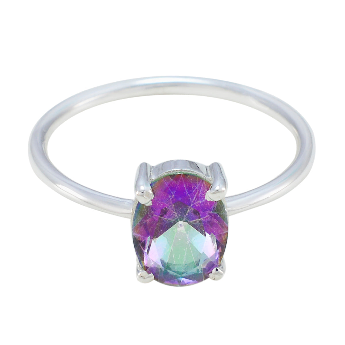 Mystic Quartz Solitaire Turkish 92.5 Silver multicolor Gems Elegant  Luxurious Ring Jewelry Image principale du produit